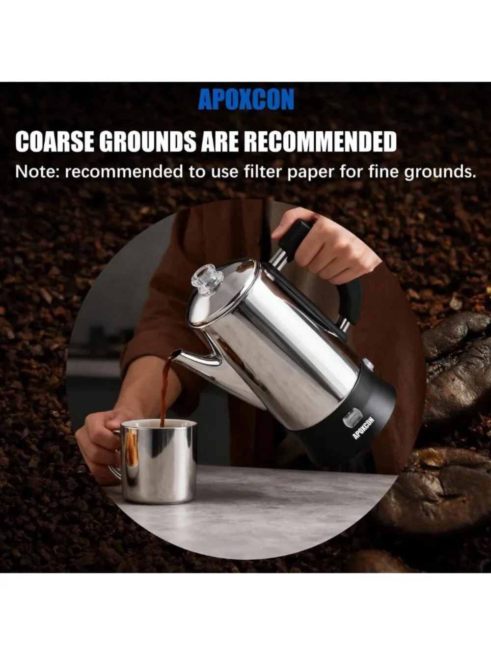Stainless Steel Electric Coffee Percolator, 12 Cup, Cordless, Automatic Keep
